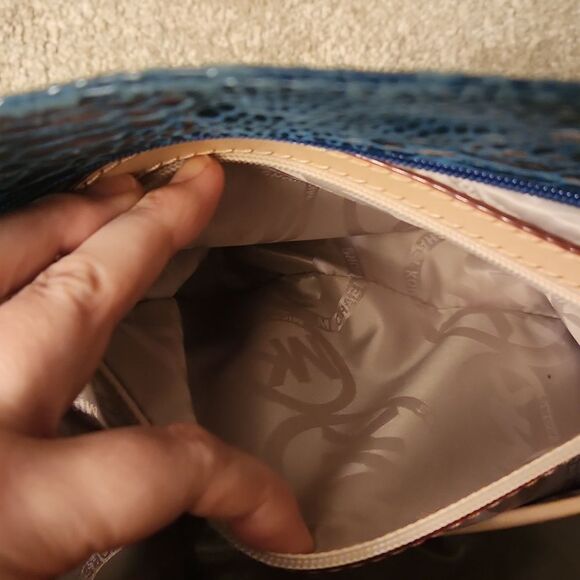 Michael Kors Turquoise Snakeskin-Print Embossed Leather Tote Bag - Picture 8 of 12